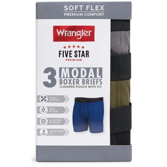 Wrangler Men's L Soft Flex Boxer Brief Set Boxer Briefs Underwear Men 3 Pack - Picture 2 of 6